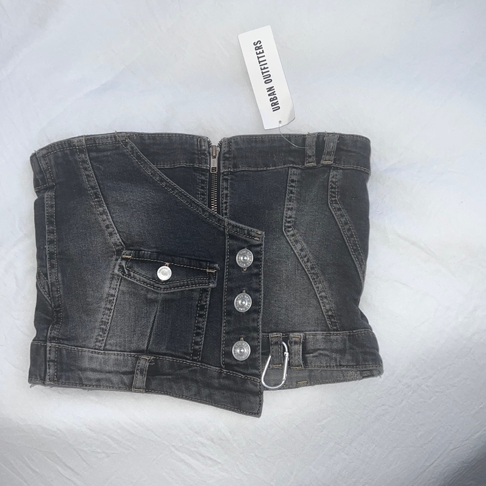 Strapless Denim zip up crop top